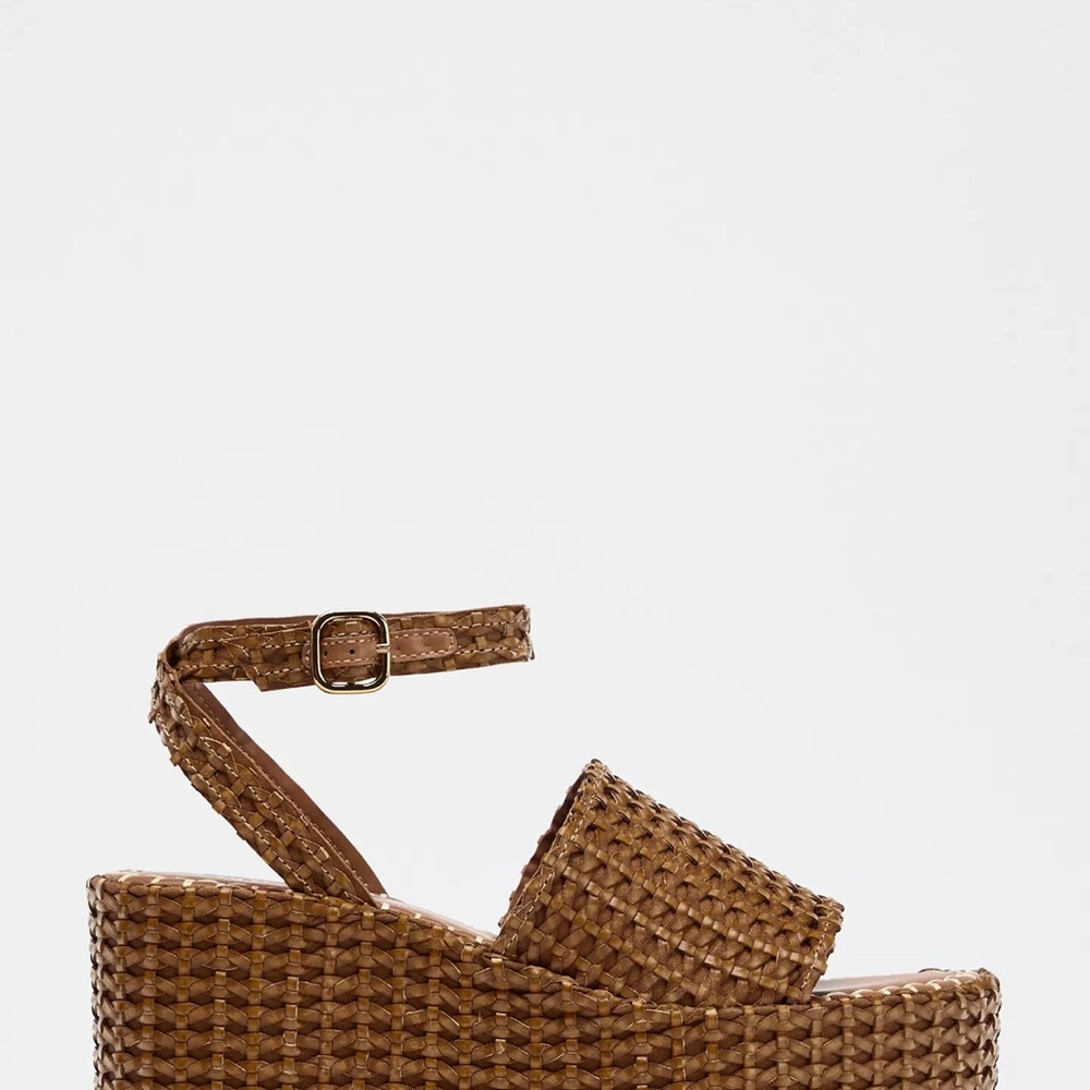 Zara Brown Wedge Sandals with Woven Texture